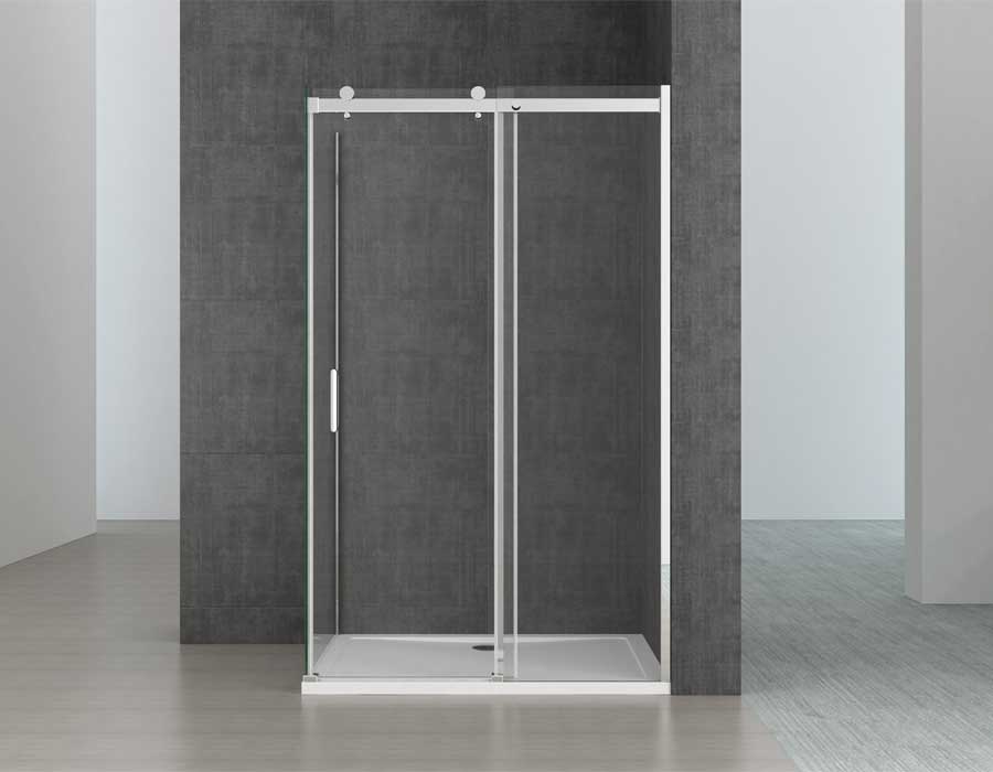 Durovin Bathrooms | Frameless Shower Cubicle with Shower Tray Sliding Glass Corner Walk Image Three